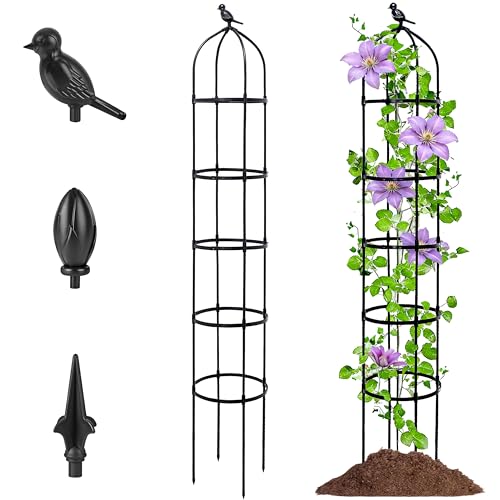 6.7FT Garden Obelisk Trellis for Climbing Plants,Adjustable 5-Tier Metal Plant Support,Rustproof Outdoor Plant Tower with 3 Decorative Tops for Roses,Tomatoes,Clematis & Vines,Black - size: 12.5"x81"-1 PC