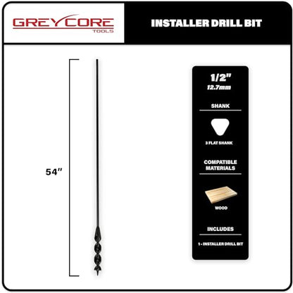 Greycore Tools 1/2 Inch x 54 Inch Flexible Drill Bit for Wire Pulling and Fishing, Auger Head Installer Drill Bit, Fish Bit for Pulling Wires in Walls (1/2" x 54" Installer) - size: 1/2" x 54", style: 54" Length
