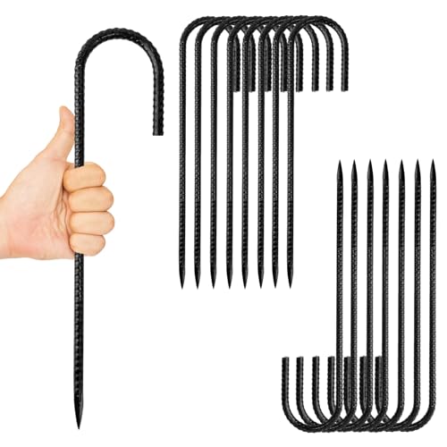 Anothera 16 Pack Steel Rebar Stakes, 12 Inch Heavy Duty J Hook Metal Stake - color: J-Hook, size: 16pcs