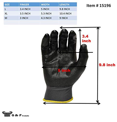 G & F Products Men's Gardening Gloves, Micro Foam Nitrile Coated, Breathable Nylon - size: X-Large (Pack of 12)