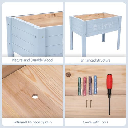 Raised Garden Bed with DIY Chalkboard, 30 x 24 x 18 in, Light Blue - color: Blue