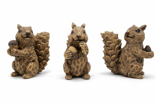 iStatue Set of 3 Resin Squirrel Figurines, Hand-Painted Woodland Animal Decor, Nature-Inspired Tabletop Statues for Home, Garden, Shelf & Gift for Women Mom Dad Girl Boy (Small) - size: Small