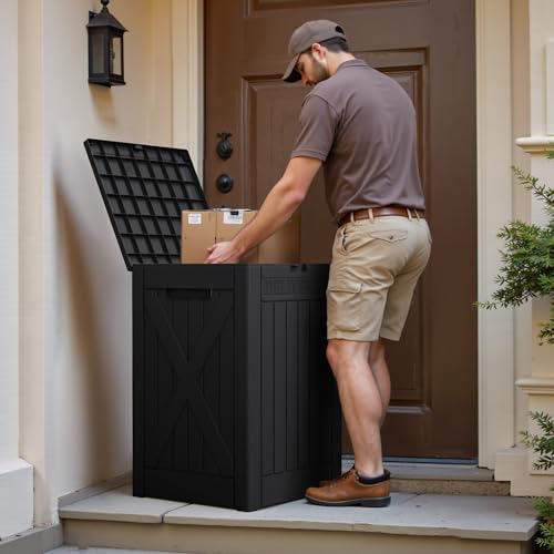 JUMMICO 52 Gallon Resin Package Delivery Box Lockable&Waterproof - color: Black