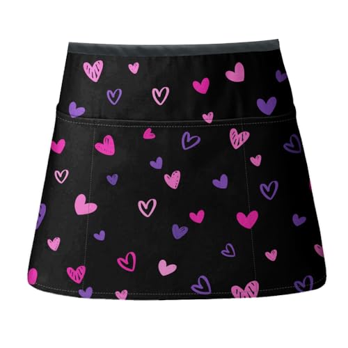 WIRESTER Unisex Waitress Apron for Servers, Half Waist Apron With 3 Pockets for Kitchen Cooking Restaurant Teacher Gardening - color: Purple Pink Hearts Pattern