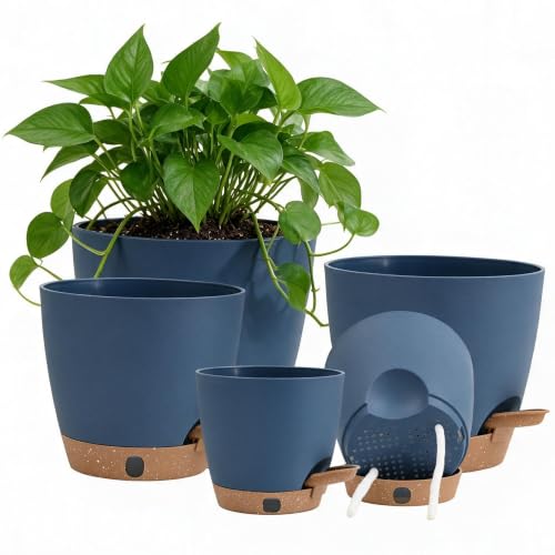 Self Watering Pots for Inoor/ Ourdoor Plants 5/5.5/6/6.5/7" Flower Pot - color: Blue, size: 5/5.5/6/6.5/7 Inch
