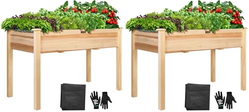 VIVOSUN Elevated Wooden Raised Garden Bed, 48 x 24 x 30 Inches, Outdoor Wood Planter Box w Bed Liner and Gloves for Garden, Patio, Balcony, Backyard and Outdoors, 220-Pound Capacity (Pack of 2) - size: 48 x 24 x 30 In(Elevated Pack of 2)