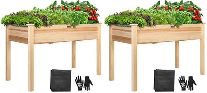 VIVOSUN Elevated Wooden Raised Garden Bed, 48 x 24 x 30 Inches, Outdoor Wood Planter Box w Bed Liner and Gloves for Garden, Patio, Balcony, Backyard and Outdoors, 220-Pound Capacity (Pack of 2) - size: 48 x 24 x 30 In(Elevated Pack of 2)