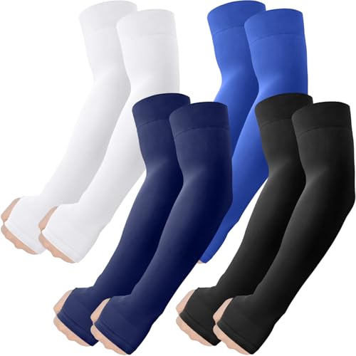 ROXUN Arm Sleeves with Thumb Hole, Cooling UV Sun Protection for Men/Women - color: 4 Pairs - Black+white+navy+blue