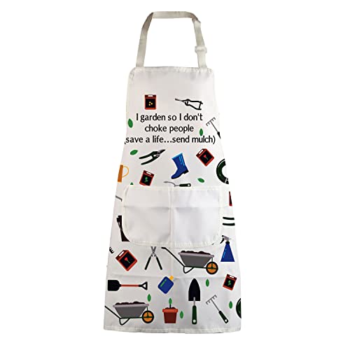 MBMSO Gardener Apron I Garden So I Don't Choke People Save a Life Send Mulch Funny Gardening Aprons with Pockets Waterproof