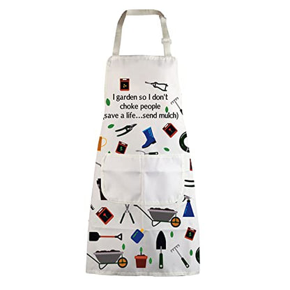 MBMSO Gardener Apron I Garden So I Don't Choke People Save a Life Send Mulch Funny Gardening Aprons with Pockets Waterproof