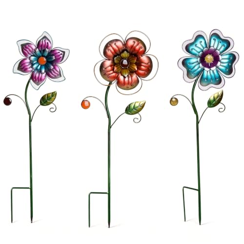 Garden Stake Outdoor Plant Pick Cute Metal Flower Stick Art Ornament Decor Lawn Yard Patio,3 Set
