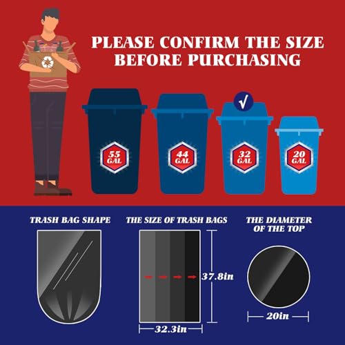 Teivio Large Black Trash Bags 30-33 Gallon 40 Count 30+ Gal Garbage Bags