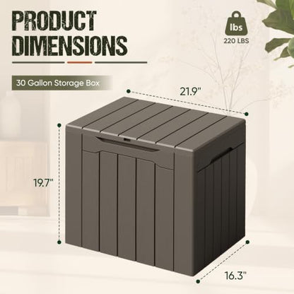 Flamaker Deck Box 30 Gallon, Waterproof Resin Small Storage Box with Lid - color: Deep Brown, size: 30 Gallon