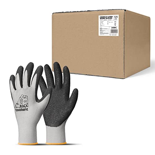 toolant Crinkle Latex Work Gloves, 120 Pairs, Gray, Large - color: Gray - 120 Pairs, size: Large