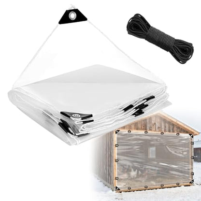 6x8ft Anti-Tear Clear Tarp Waterproof, 5 mil, Windproof & Snowproof - size: 6 x 8 ft