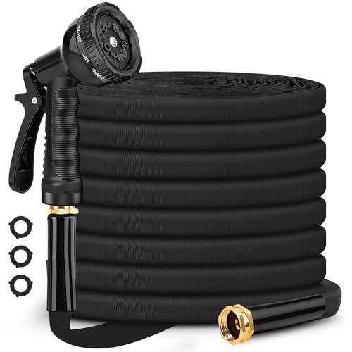 Itsonestep Garden Hose 100ft, Non-Expanding Water Hose Lightweight, Flexible Garden Hose with 10 Function Nozzle, Kink-Free, Sturdy, High-Pressure, Abrasion Resistant Hoses for Yard, Garden (Black) - color: Black, size: 100FT
