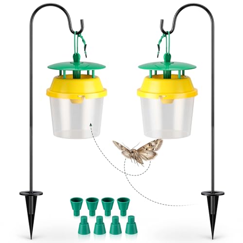12 Pcs Reusable Codling Moth Trap with Pheromone Lures, Bucket Style Insect Trap with 36.2'' Ground Stake, Outdoor Monitoring Tools for Apple Tree Garden Orchard (8 Lures Included) - style: Codling Moth