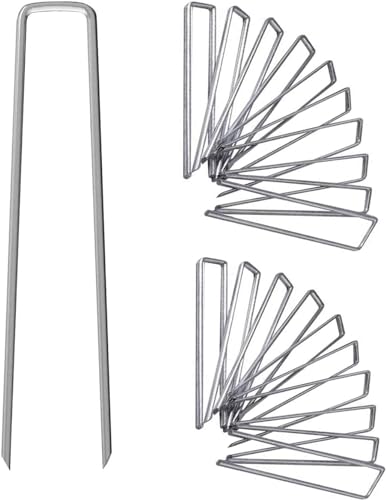 12 Inch Galvanized Garden Landscape Staples Stakes, 25 50 100 PCS Anti-Rust Garden Staples Tent Ground Stakes U-Shaped Landscape Pins for Secure Lawn Fabric, Decoration (25, 12 Inch) - size: 12 inch