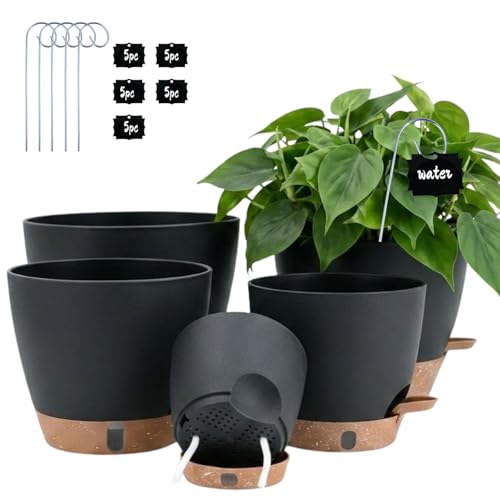 5-Pack 10/9/8/7/6.5Inch Self Watering Plant Pot for Inoor/ Ourdoor Plants - color: Black, size: 6.5/7/8/9/10 Inch