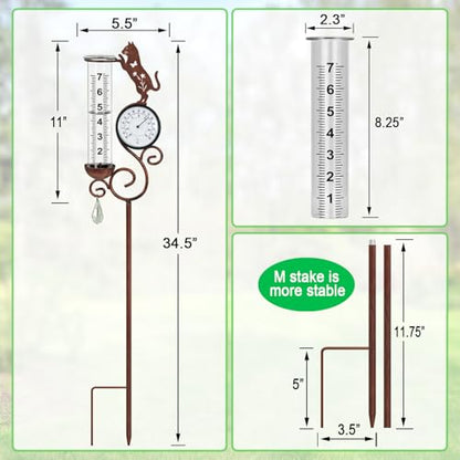 Cat Rain Gauge Outdoor,Large Number Scale Rain Gauge-Temperature&Hygrometer - color: Cat