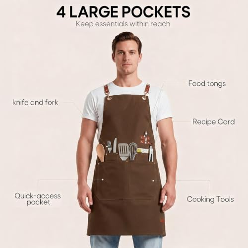 KTMOUW 2 Pack Chef Apron for Men Women with Large Pockets, Adjustable Apron - color: Black+coffee