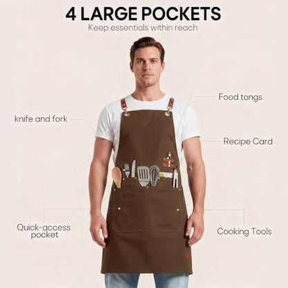 KTMOUW 2 Pack Chef Apron for Men Women with Large Pockets, Adjustable Apron - color: Black+coffee