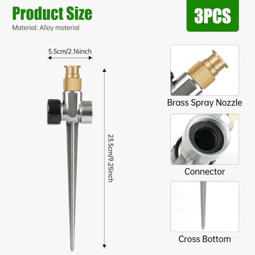 3PCS Metal Lawn Sprinklers for Yard,360° Coverage Water Sprinklers with 3PCS Replaceable Parts,Brass Sprinkler Nozzle for Small Garden Irrigation