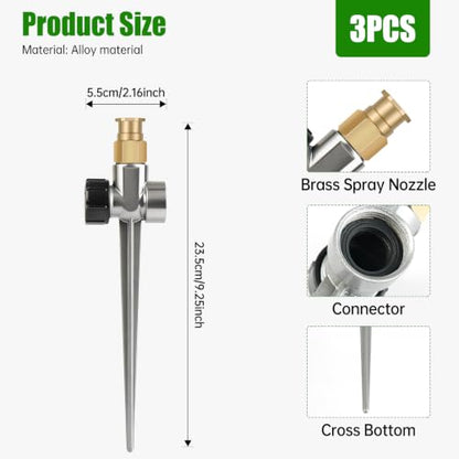 3PCS Metal Lawn Sprinklers for Yard,360° Coverage Water Sprinklers with 3PCS Replaceable Parts,Brass Sprinkler Nozzle for Small Garden Irrigation