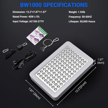 Upgraded BW1000 LED Grow Lights, Full Spectrum Plant Grow Light[White] - color: White, size: Medium