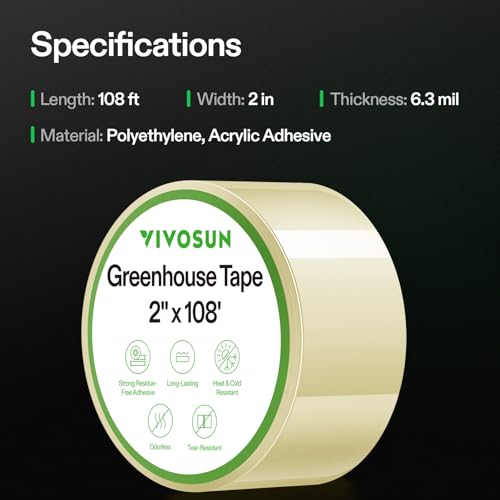VIVOSUN Greenhouse Repair Tape, 6.3 mil 2" x 108' Heavy Duty Plastic Tape - size: 2”x108’