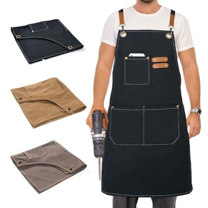 Woodworking Apron Heavy Wax Canvas Work Apron - color: Black