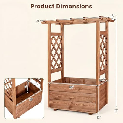 Happygrill Raised Garden Bed with Trellis & Hanging Roof - size: 31” x 16” x 41”