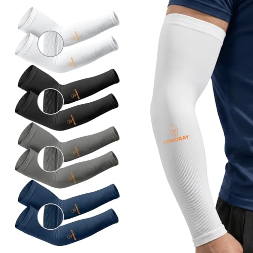 ARMORAY Arm Sleeves for Men or Women Anti Slip Basketball Golf Running Football Cycling - color: Black + White + Gray + Navy ( 4 Pair)