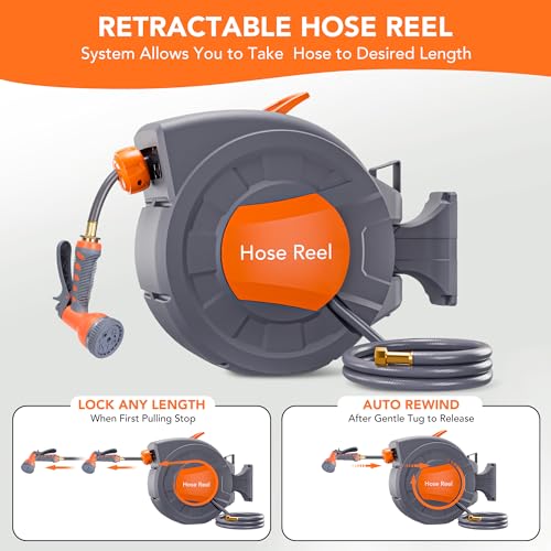 GAOMON Retractable Garden Hose Reel, Water Hose Reel 1/2 in x 100 ft - size: 100FT