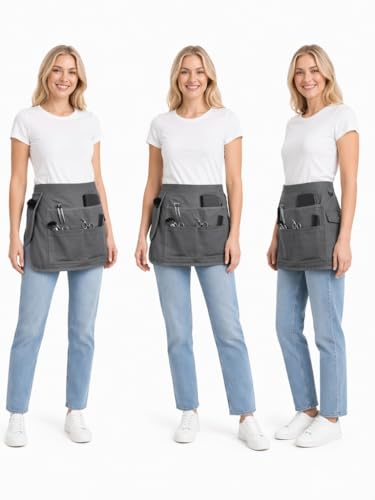 Molaxhome Waist Tool Apron with Multi-Pocket Adjustable Belt for Gardening - color: Grey