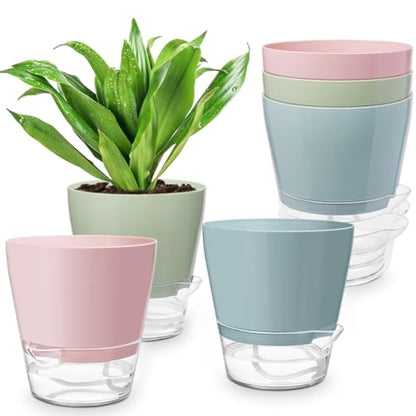 Hayder Plant Pots 6 inch Set of 6, Self Watering Flower Pots - color: Mixed Color