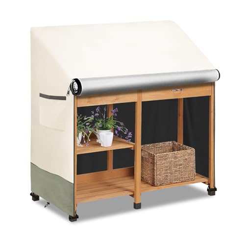 Outdoor Garden Potting Bench Table Cover with Split Zipper,Heavy 600D Duty Waterproof Anti-UV All Weather Protection,47" x 20" x 47" -Beige - size: Beige