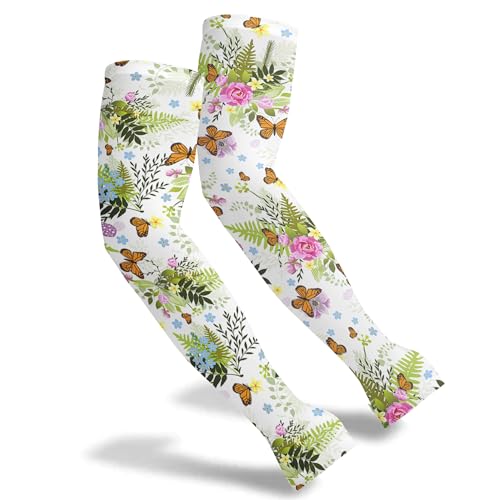 FISHEAL Sun Protection Gardening Sleeves - Women Men UV UPF 50+ Cooling Arm Sleeves with Thumbholes Farming Fishing Outdoors - color: Monarch Butterfly, size: Large