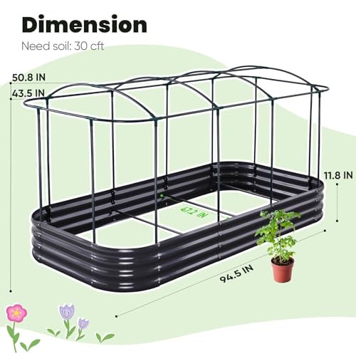 KING BIRD Raised Garden Bed with Cover 94.5x47.2x11.8 in
