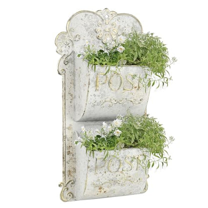 All Chic Metal Wall Planter - Outdoor Rustic Wall Mount Hanging Planter, White Gold - color: White Gold