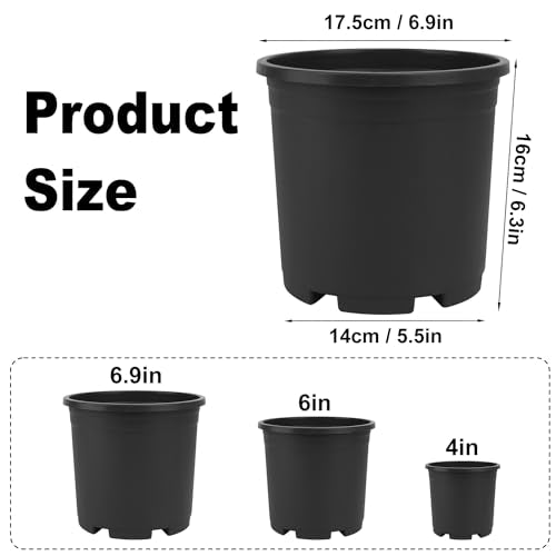 24 Pack 1.5 Gallon Nursery Pot, 7 Inch Garden Pots, Plastic Flower Pot with Matching Tray (Black) - color: Black, size: 24 Pack 1.5 Gallon