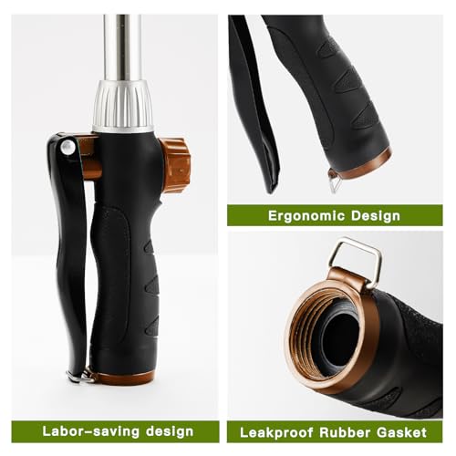 GREEN MOUNT Watering Wand, Heavy Duty Garden Hose Wand with 8 Spray Patterns, 16-Inch Hose Sprayer Nozzle with Flow Control, Ideal for Lawn and Garden Use, Bronze - color: Bronze