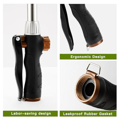 GREEN MOUNT Watering Wand, Heavy Duty Garden Hose Wand with 8 Spray Patterns, 16-Inch Hose Sprayer Nozzle with Flow Control, Ideal for Lawn and Garden Use, Bronze - color: Bronze