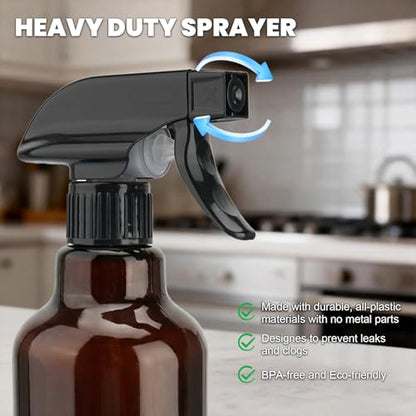 16.9oz Clear Glass Spray Bottles 2 Pack, Adjustable Mist Stream - color: Amber