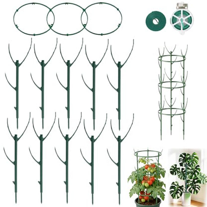 10Pack Stackable Plant Support, 2 in 1 Monstable Plant Stakes & Tomato Cage Kits for Indoor Outdoor Climibing Plants, Durable Alternative to Moss Pole Sticks Trellis for Houseplants Potted - size: 10 Pack