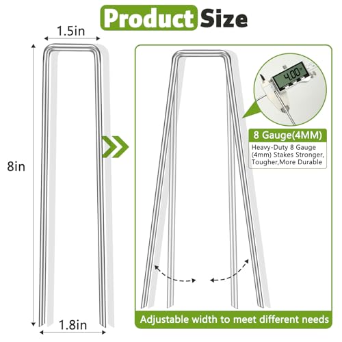 Heavy Duty 8 Inch Galvanized Landscape Staples Stakes, 25 Pack 8 Gauge - size: 8inch