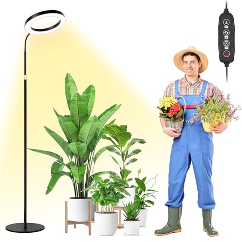 LBW 10.2" Halo Grow Light with Stand, 68" Tall Full Spectrum Growing Lamp - color: 10.2" Jumbo Black, size: 1-Head