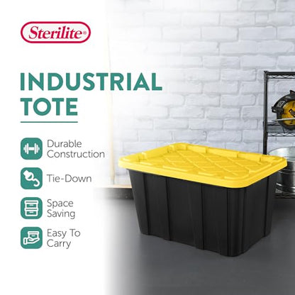 Sterilite Industrial Storage Tote with Lids for Garage, 27 Gallon, 8-Pack - size: 27 Gallon - Black/Yellow