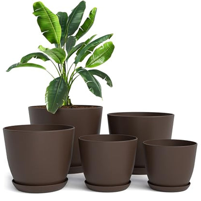 Plant Pots Indoor with Drainage, 5 Pack Multi-Size Planters Set, Brown - color: Brown, size: Pack of 5