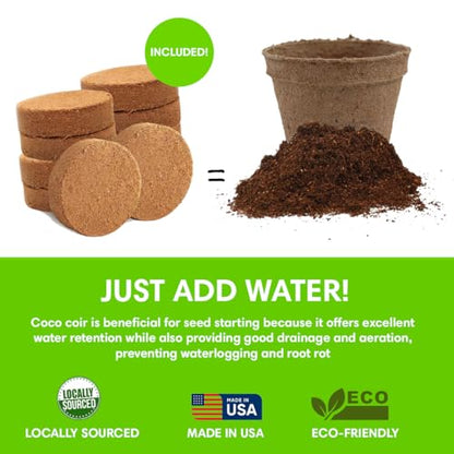 Seed Starter Kit - 10 Peat Pots, Coco Coir Discs & Markers